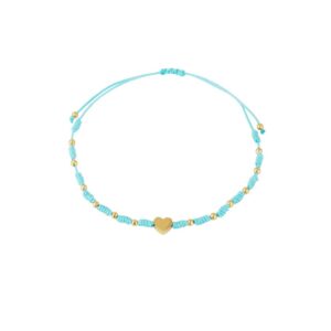 Verstelbaar armbandje blauw met gold plated hartje