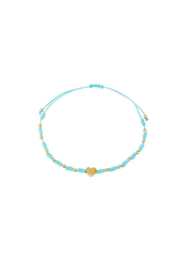 Verstelbaar armbandje blauw met gold plated hartje