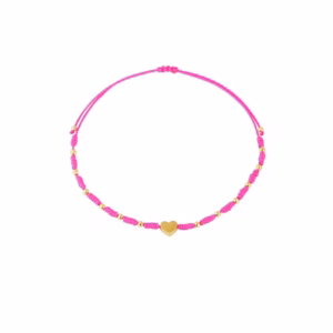 Armbandje roze touw met klein hartje