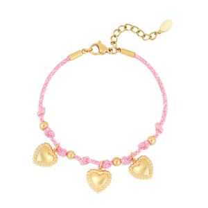 Roze armbandje met gold plated kraaltjes en hartjes