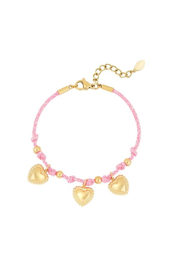 Roze armbandje met gold plated kraaltjes en hartjes