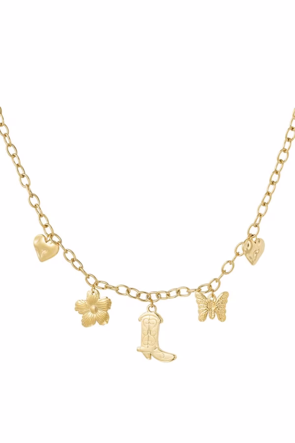 Schakelketting met cowboylaarsje en bedels