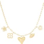 schakelketting bedels bloem hart mondje