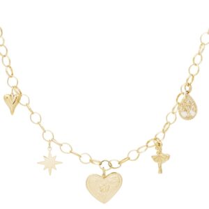 Schakelketting gold plated met hart en bedels